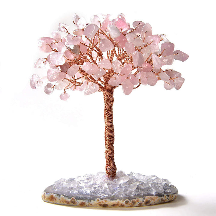 Árbol Feng Shui de piedra preciosa natural de cuarzo rosa Olivenorma con base de ágata 