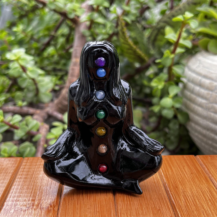 Decoración pagana con piedras preciosas de obsidiana de Olivenorma para diosas del yoga y los chakras