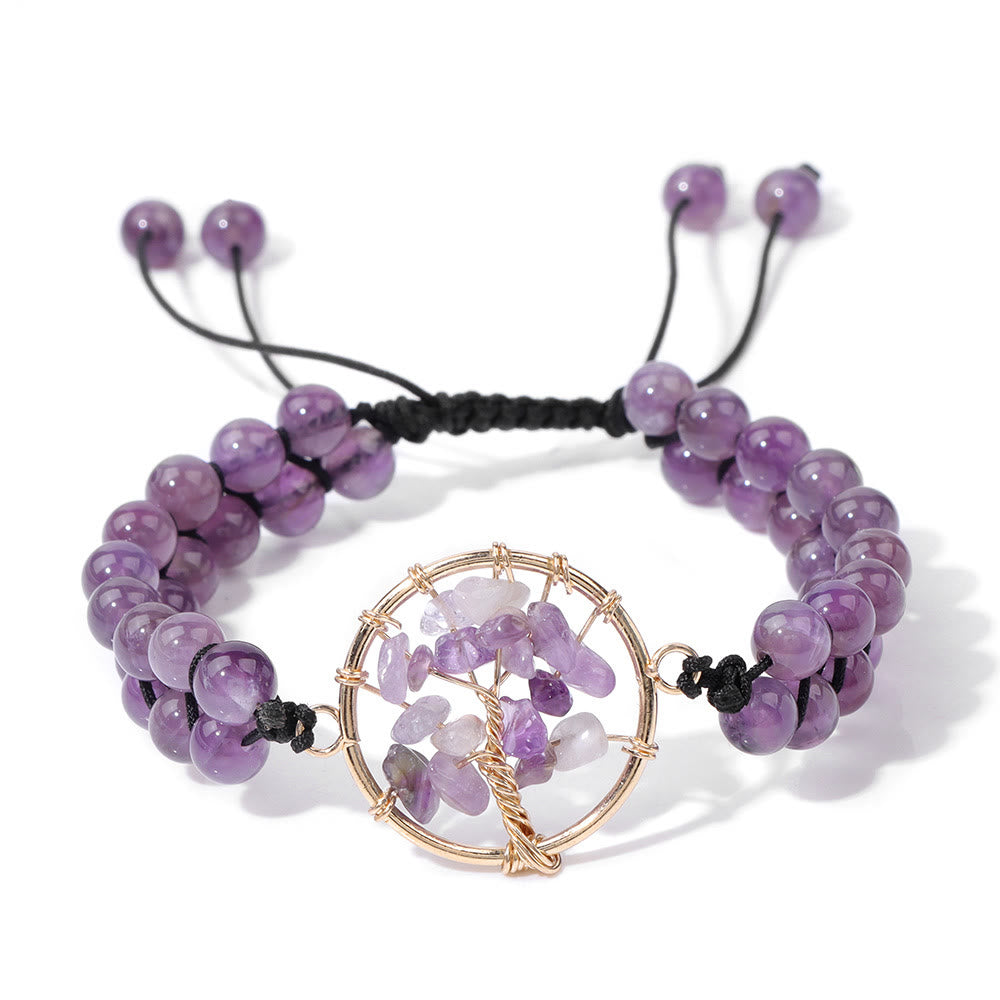 Pulsera de árbol de la vida trenzada doble con cuentas de 6 mm de Olivenorma