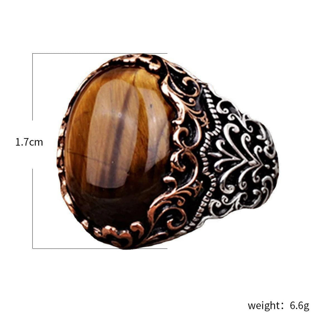 Anillo de piedra preciosa de ojo de tigre para hombre de Olivenorma