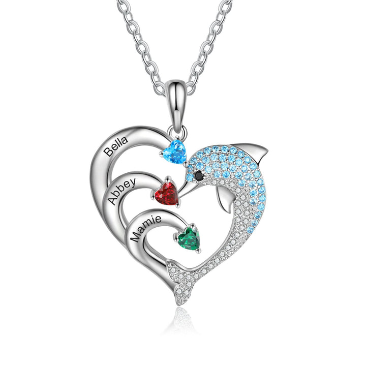 Collar con colgante de piedra grabado con forma de delfín y corazón de Olivenorma