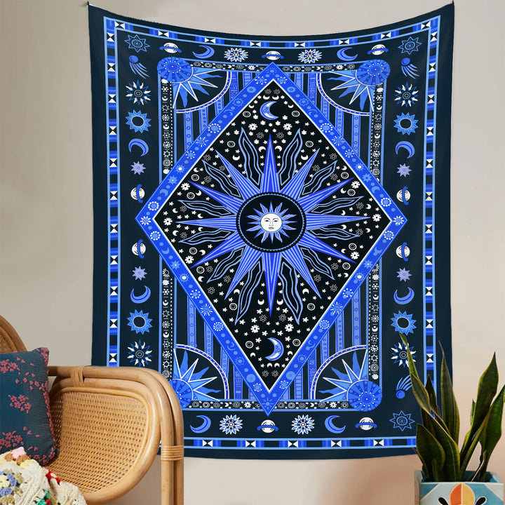 Tapiz bohemio con rayos de sol y luna de Olivenorma 