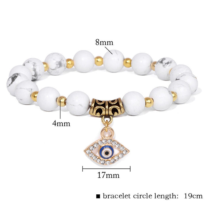 Pulsera con colgante de ojo malvado y cuentas de piedra natural de Olivenorma