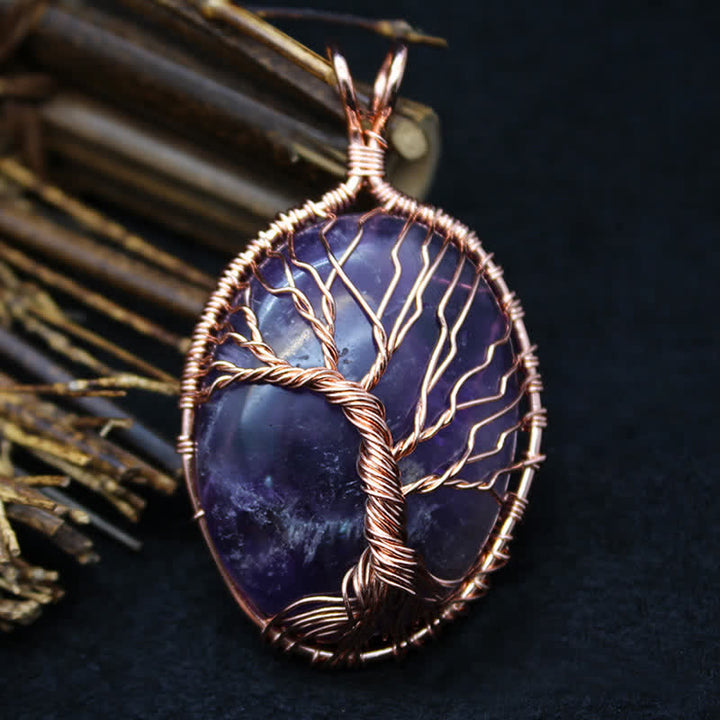 Collar con piedra preciosa del árbol de la vida y ojo de tigre ovalado de Olivenorma