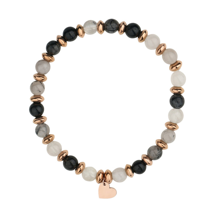 Pulsera con colgante de corazón de metal con cuentas de cristal natural de Olivenorma