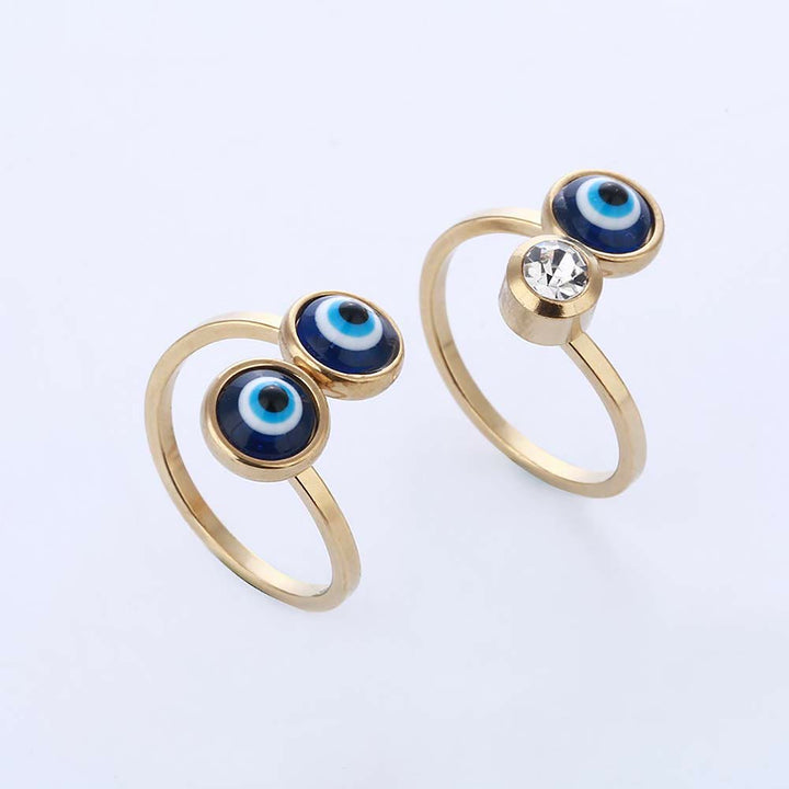 Anillo de mujer con ojo malvado bañado en oro y circonita blanca de Olivenorma 