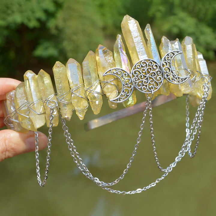 Corona de cristal natural de la diosa de la luna creciente Olivenorma
