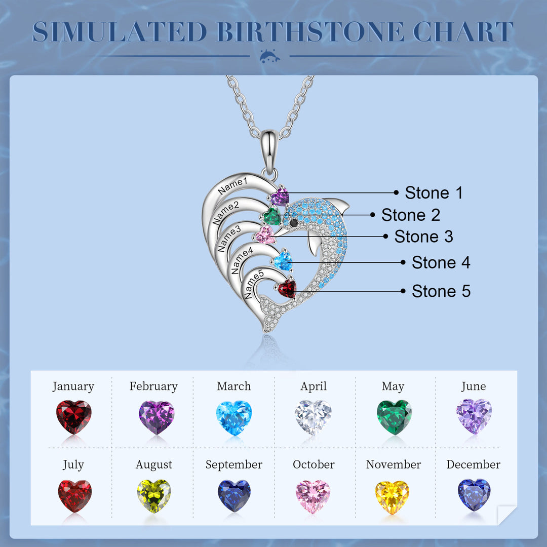Collar con colgante de piedra grabado con forma de delfín y corazón de Olivenorma
