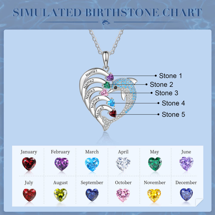 Collar con colgante de piedra grabado con forma de delfín y corazón de Olivenorma