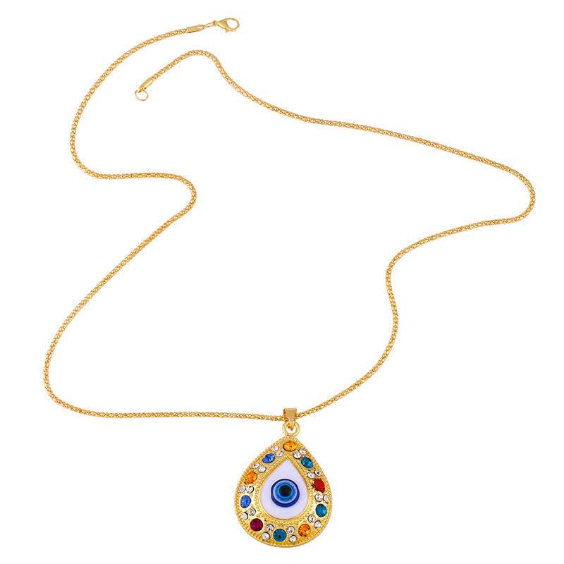Collar con colgante de cadena tipo suéter con circonita y HAMSA de mal de ojo