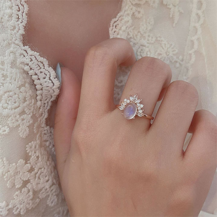 Anillo de plata de ley S925 con ópalo y piedra lunar ovalada de Olivenorma