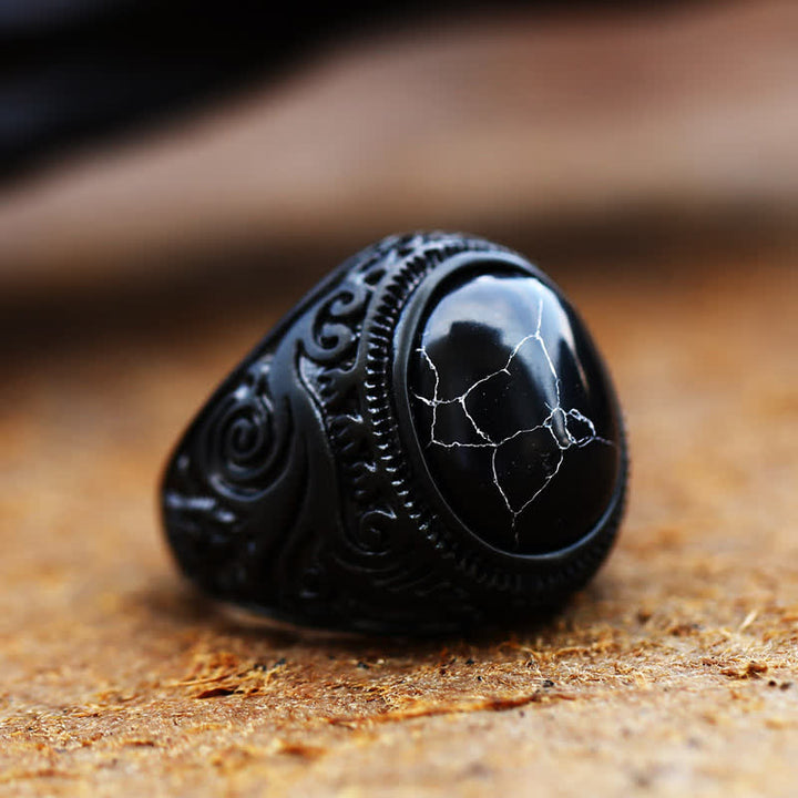 Anillo de acero inoxidable con turquesa negra de Olivenorma
