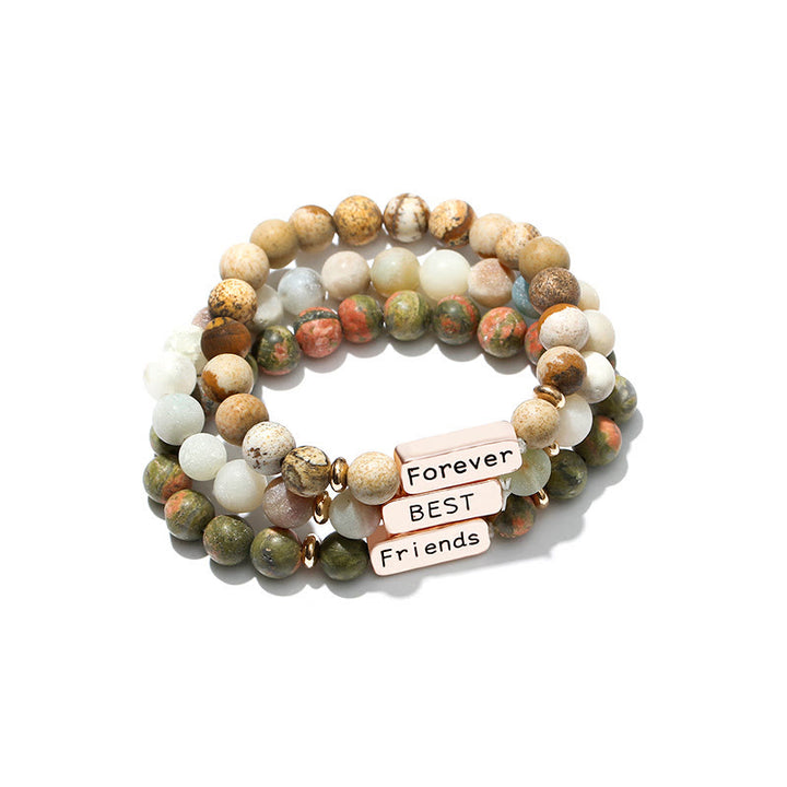 Juego de pulseras con grabado de 3 piezas con piedras preciosas naturales de Olivenorma Best Friend Forever