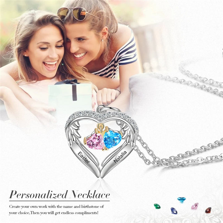 Collar de circonita cúbica con nombre grabado y piedra de nacimiento personalizada de Olivenorma