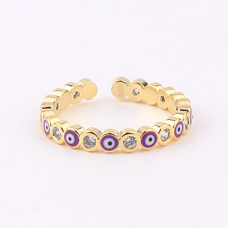 Anillo ajustable con circonita blanca y ojo malvado de colores de Olivenorma 