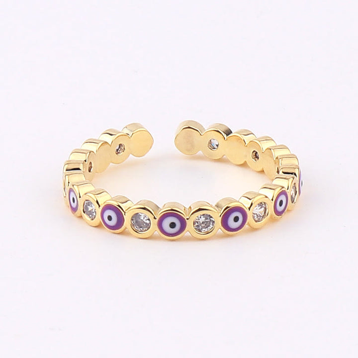 Anillo ajustable con circonita blanca y ojo malvado de colores de Olivenorma 