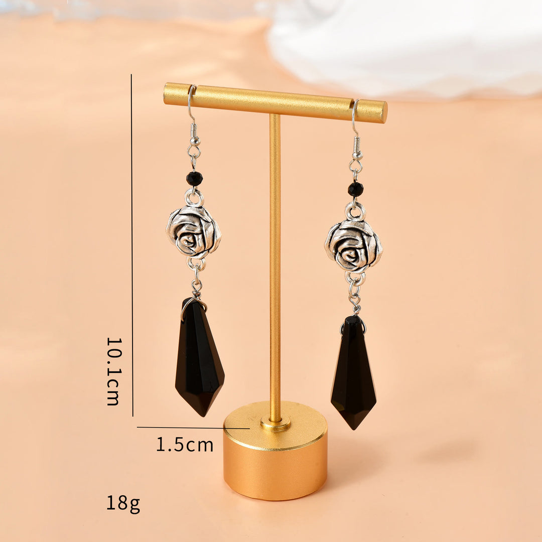 Pendientes colgantes de rosa de cristal de obsidiana de Olivenorma