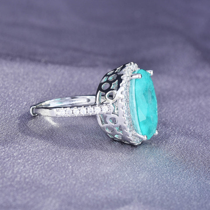 Anillo de compromiso ajustable con turmalina Paraiba ovalada grande de Olivenorma