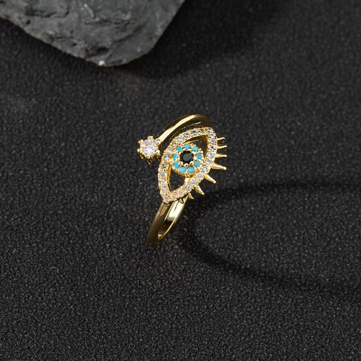 Anillo de circonita blanca de Olivenorma Anillo ajustable con diseño de mal de ojo