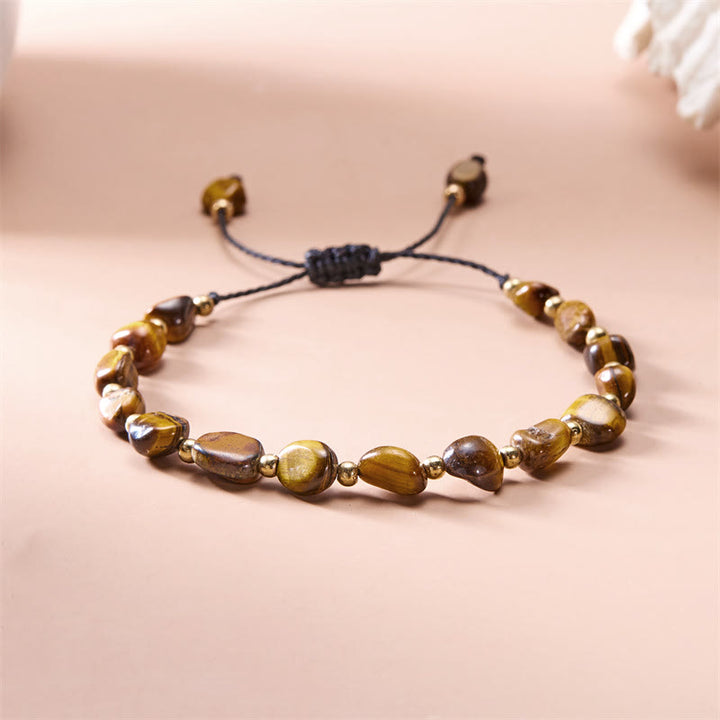 Pulsera tejida a mano con cuentas de piedra irregulares naturales de Olivenorma