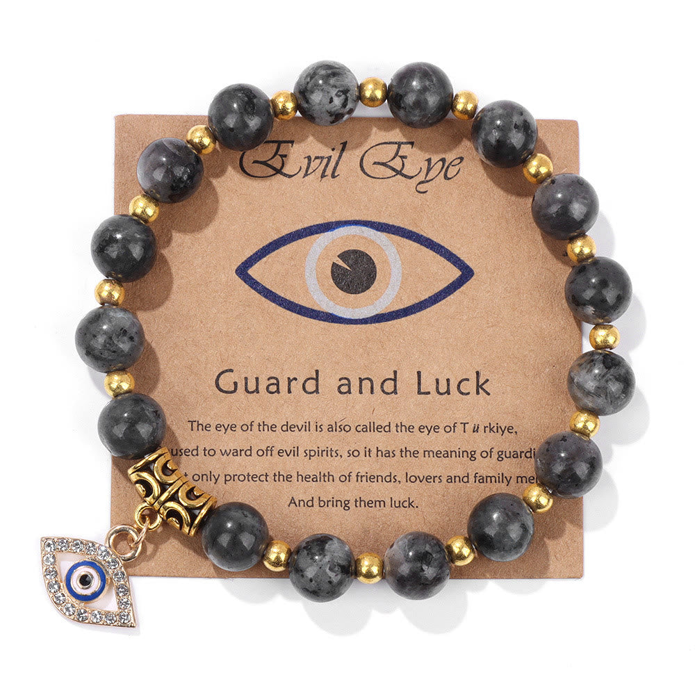 Pulsera con colgante de ojo malvado y cuentas de piedra natural de Olivenorma