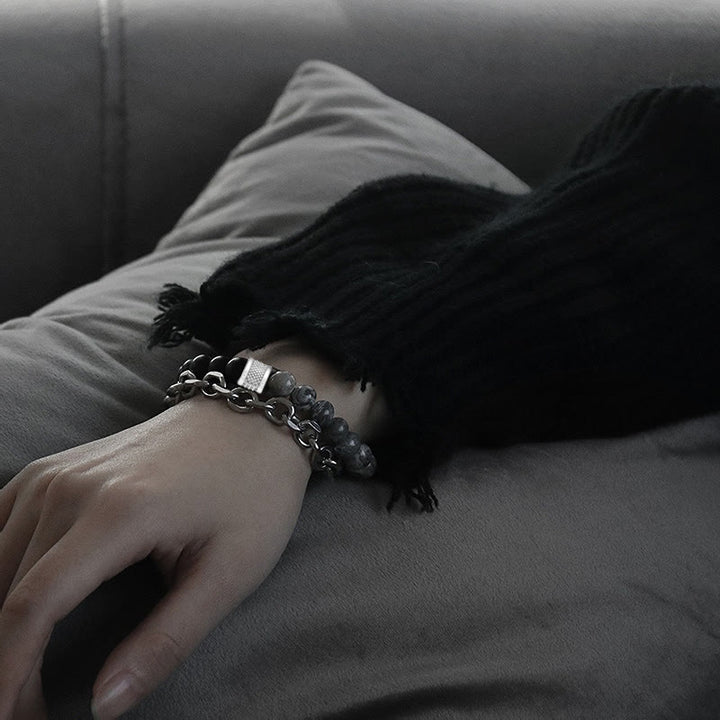 Pulsera para hombre con forma geométrica y combinación de piedras esmeriladas estilo punk de Olivenorma 
