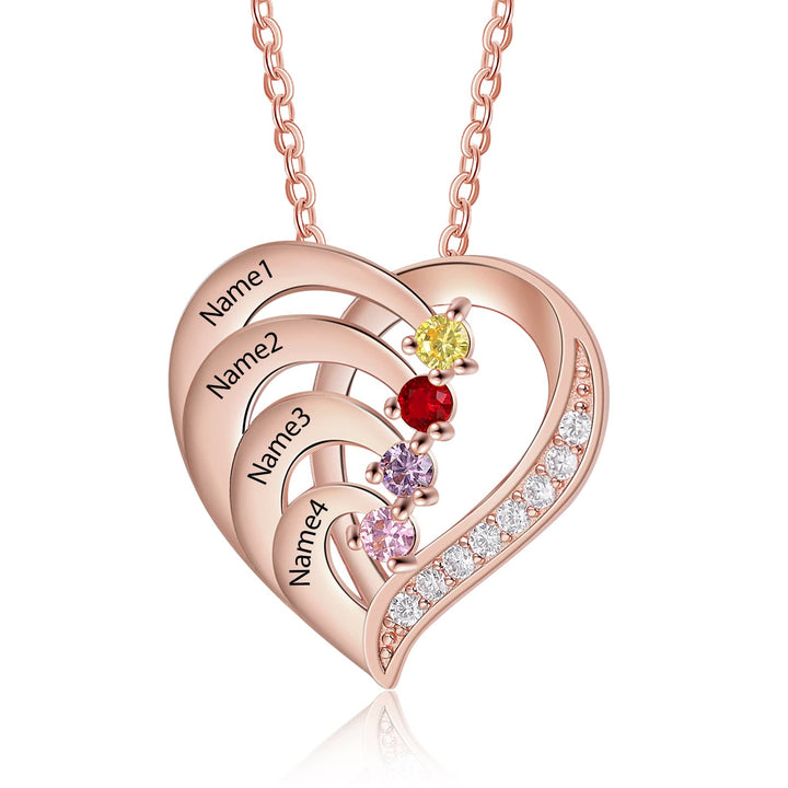 Collar con corazón grabado y piedras de nacimiento personalizadas de Olivenorma