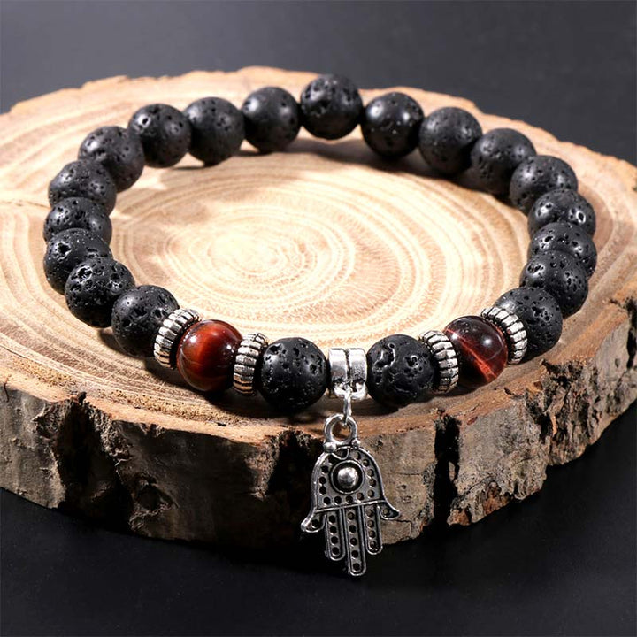 Pulsera de piedra de lava de ojo de tigre y malaquita 