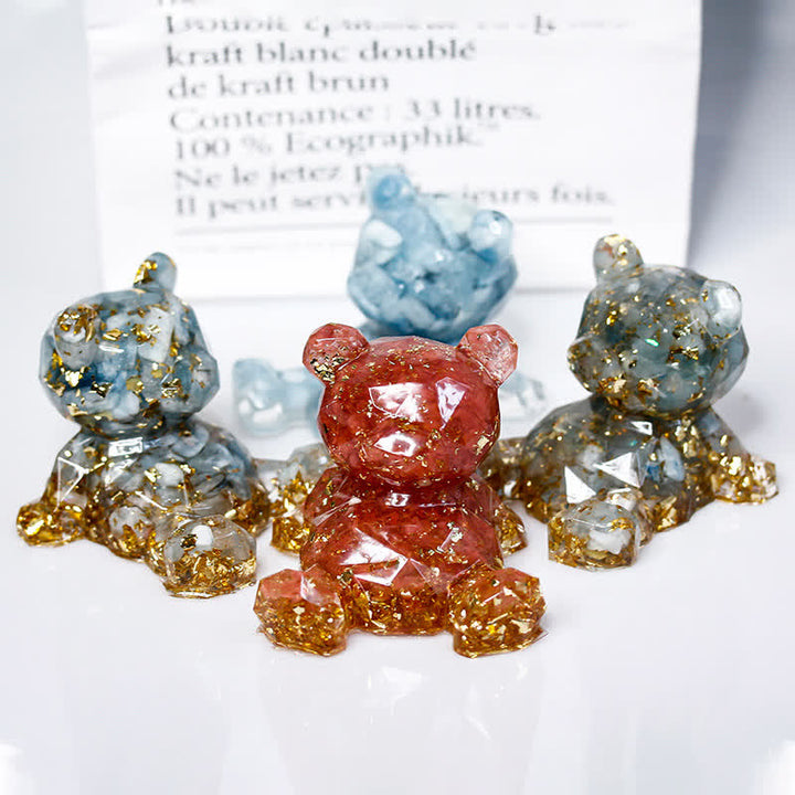 Espejo de cristal de Olivenorma con forma de oso y piedras preciosas decorativas
