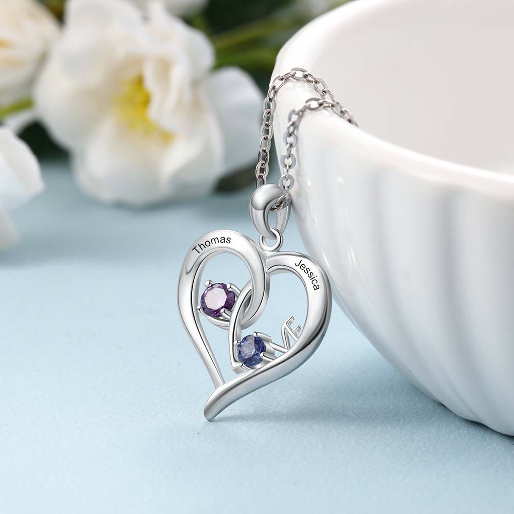 Collar personalizado con dos nombres y piedras de nacimiento de Olivenorma