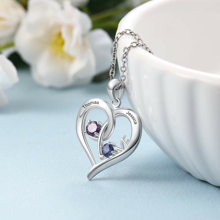 Collar personalizado con dos nombres y piedras de nacimiento de Olivenorma