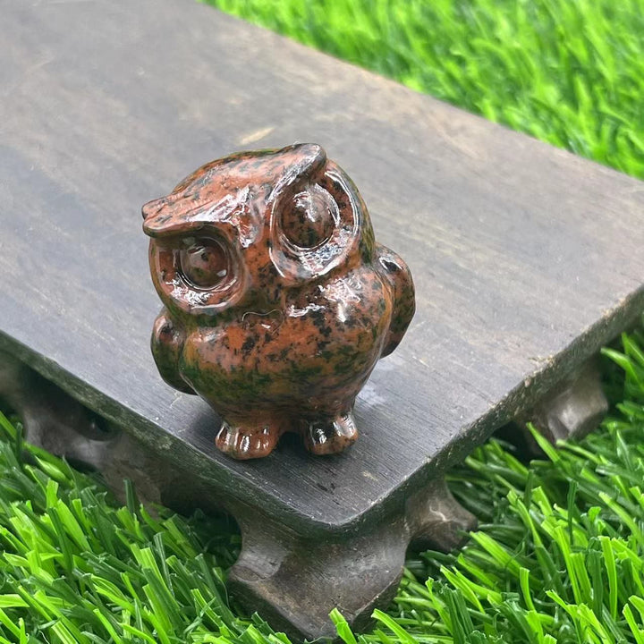 Adorno de búho de cristal natural de 3,5 cm de Olivenorma con piedras preciosas decorativas