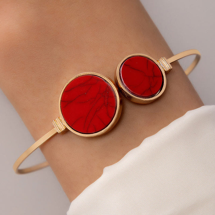 Conjunto de cinco pulseras abiertas de aleación de piedra natural Olivenorma