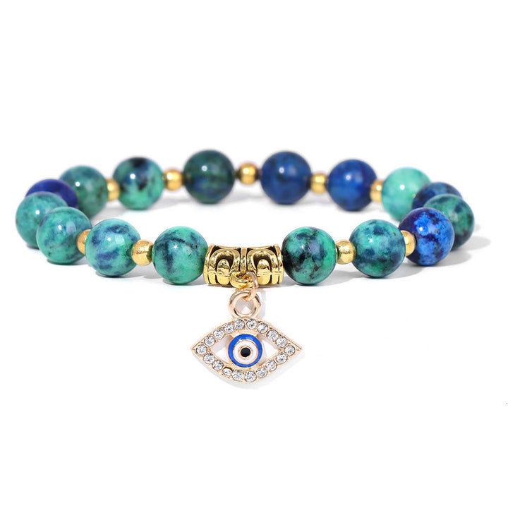 Pulsera con colgante de ojo malvado y cuentas de piedra natural de Olivenorma