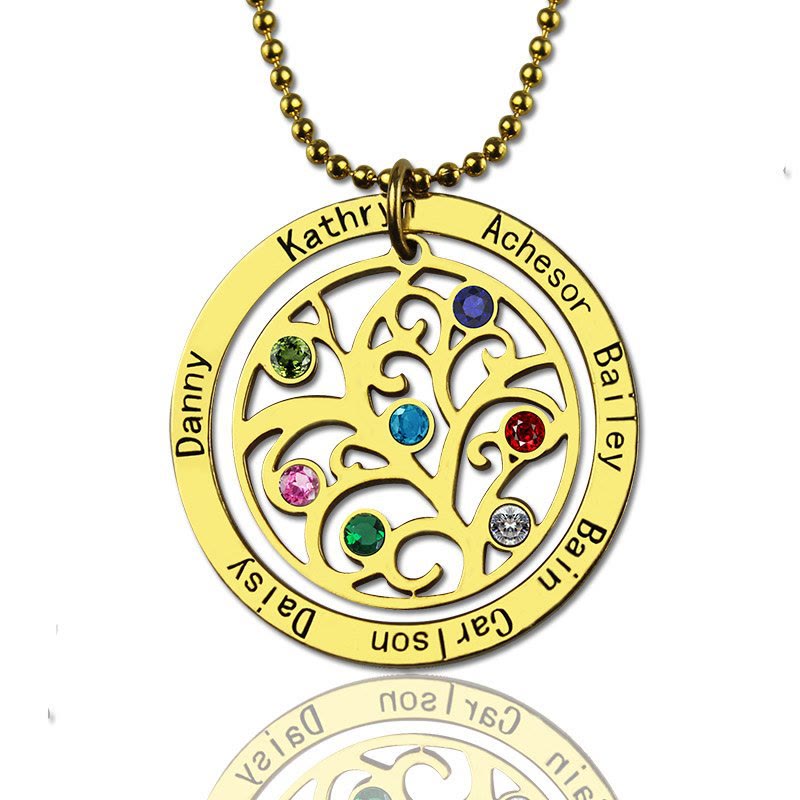 Collar con grabado de nombre y piedra natal del árbol de la vida de Olivenorma