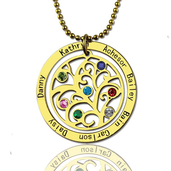 Collar con grabado de nombre y piedra natal del árbol de la vida de Olivenorma