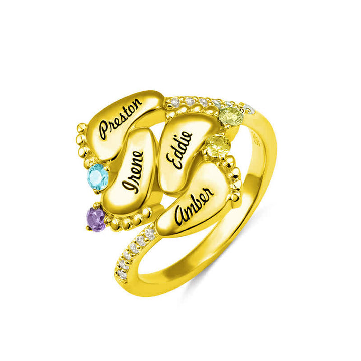 Anillo con piedras de nacimiento grabadas con pies de bebé de Olivenorma Creative
