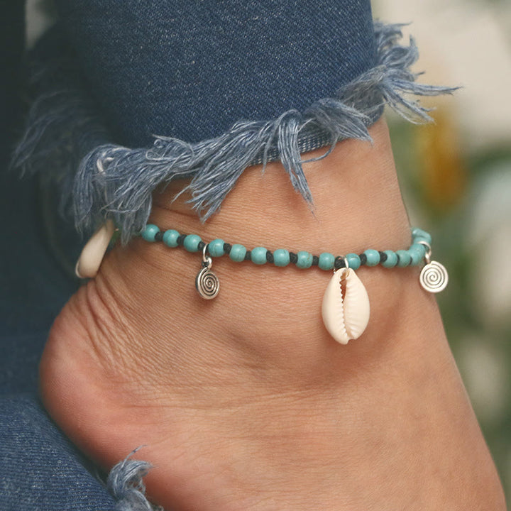 Pulsera tobillera con colgante de concha y cuentas de turquesa natural de Olivenorma