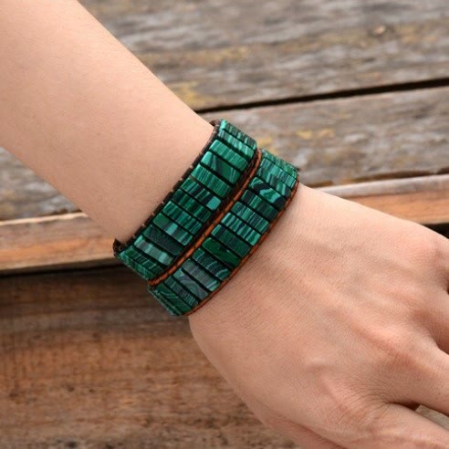 Pulsera de cuero con cordón de piedra natural cuadrada de Olivenorma