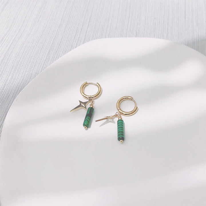 Pendientes, collar y pulsera con colgante de estrella de malaquita natural de Olivenorma