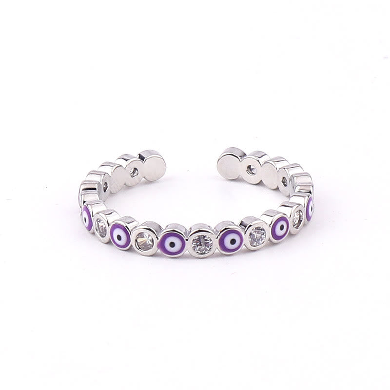 Anillo ajustable con circonita blanca y ojo malvado de colores de Olivenorma 