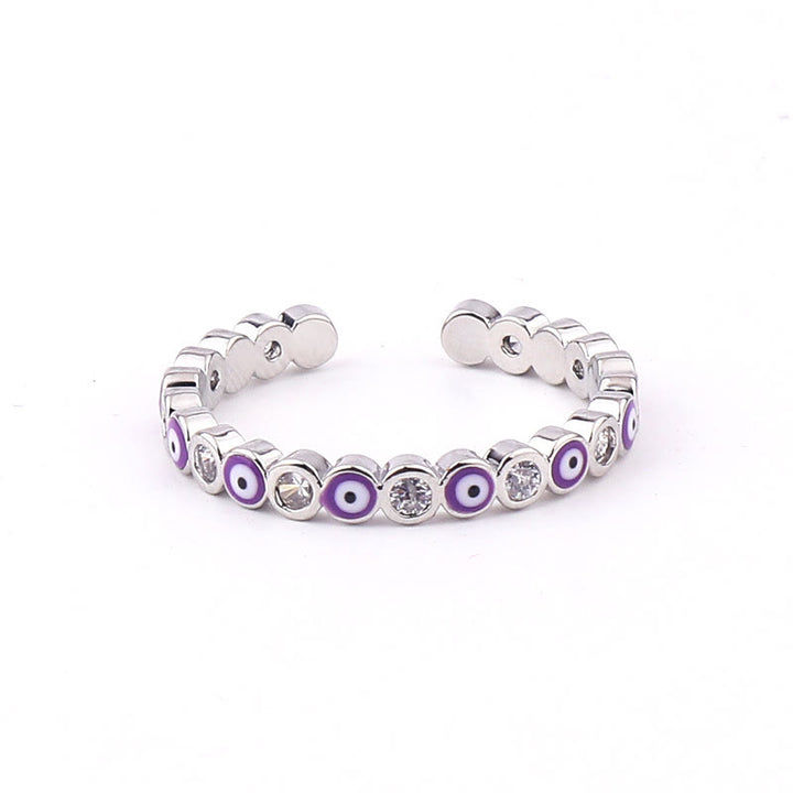 Anillo ajustable con circonita blanca y ojo malvado de colores de Olivenorma 