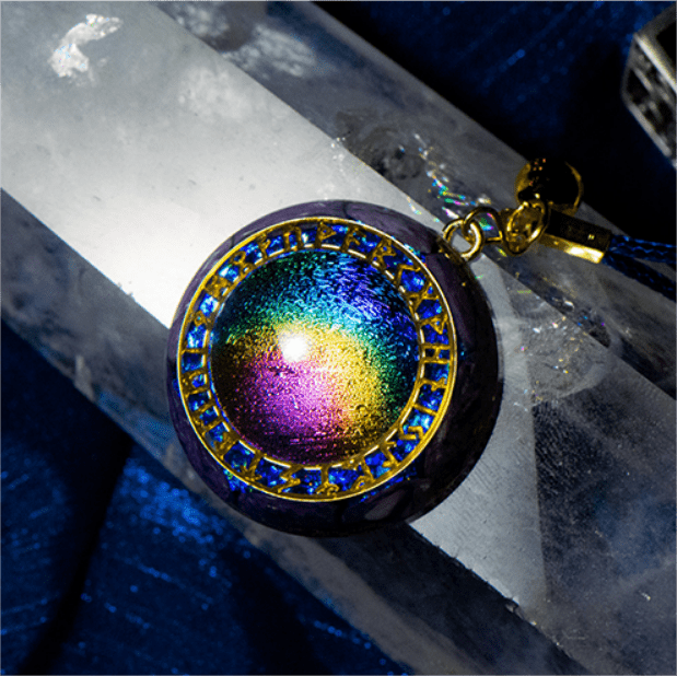 Anillo de orgón con colgante de estrella de turmalina arcoíris y crono de Olivenorma