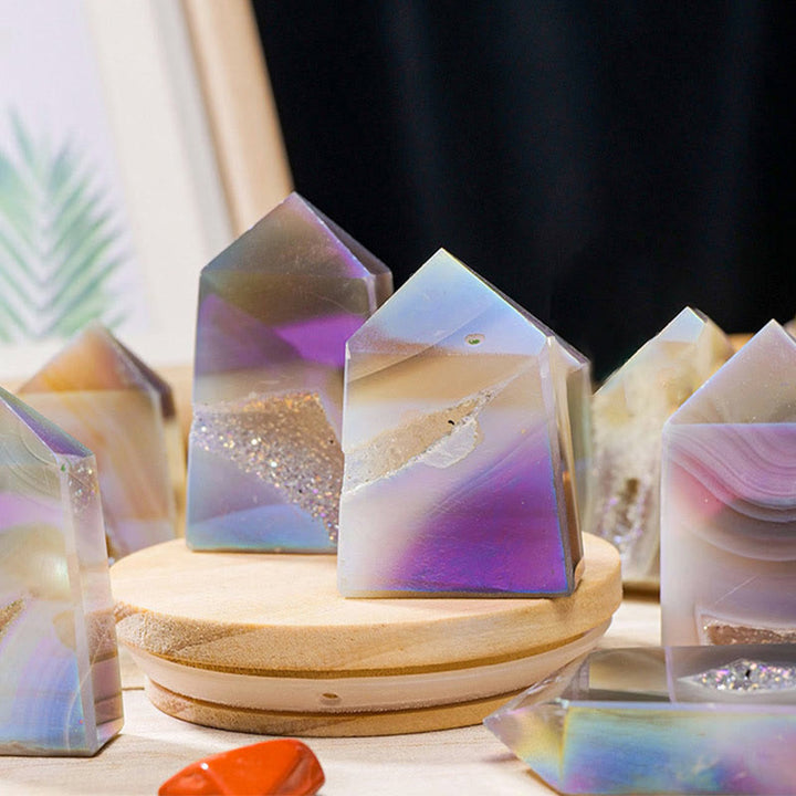 Varitas de cristal de cuarzo con aura de ángel de Olivenorma para decoración con piedras preciosas