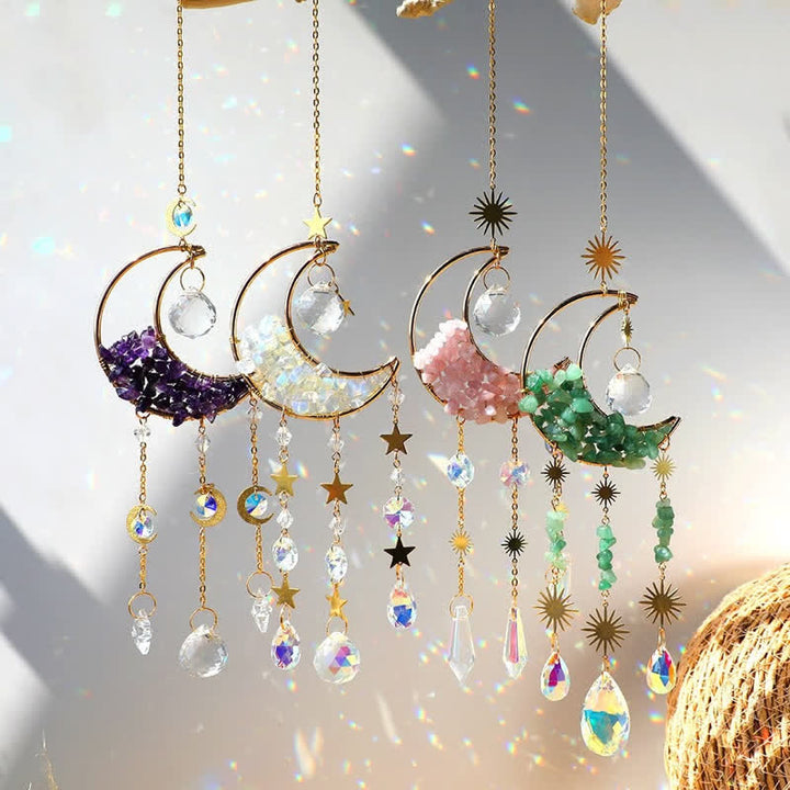 Atrapasol con forma de carillón de viento y reloj de arena de cristal lunar de Olivenorma