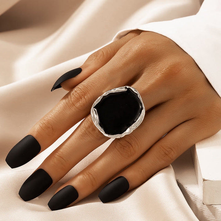 Anillo ajustable con pegamento de resina con borde dorado irregular exagerado de Olivenorma 