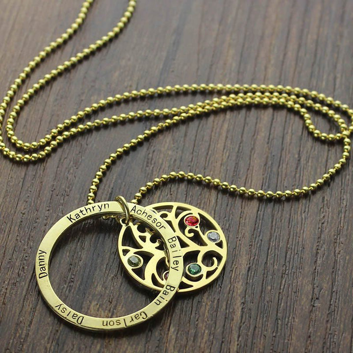 Collar con grabado de nombre y piedra natal del árbol de la vida de Olivenorma