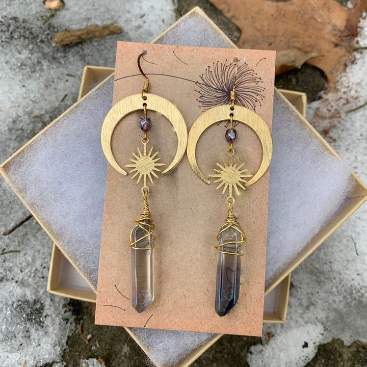 Pendientes de cristal irregulares con forma de medialuna y estrella de Olivenorma