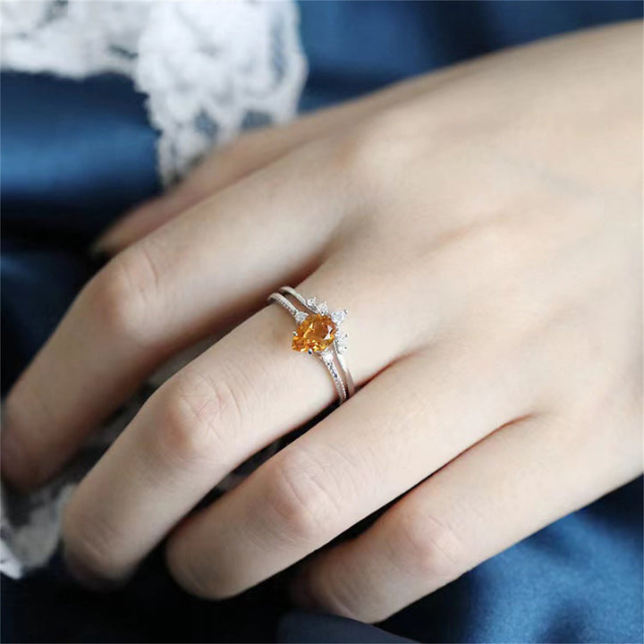 Anillo de citrino en forma de gota de oro y plata 925 de Olivenorma