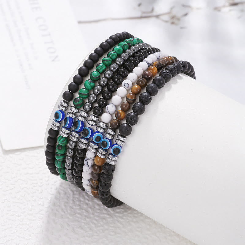 Pulsera de cuentas de ojo malvado de piedra natural de 4 mm para hombre de Olivenorma 